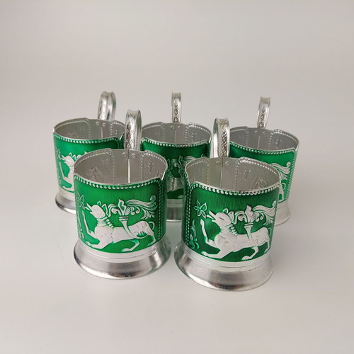 Set of 5 used USSR aluminum podstakanniki