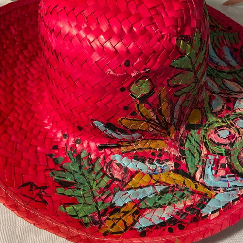 Fuchsia hat hand-painted unique, adjustable size