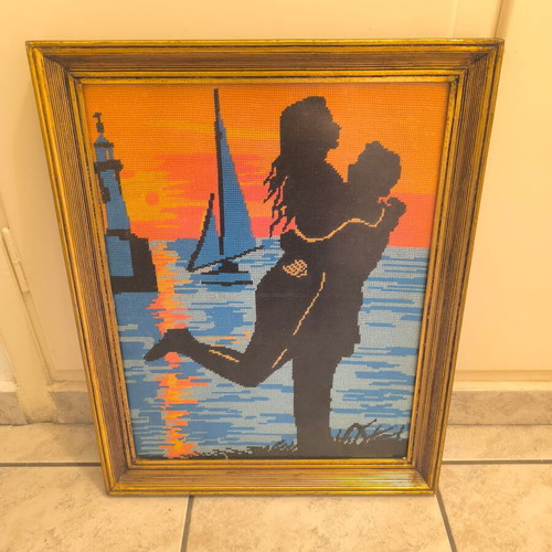 Framed embroidery like new with golden frame