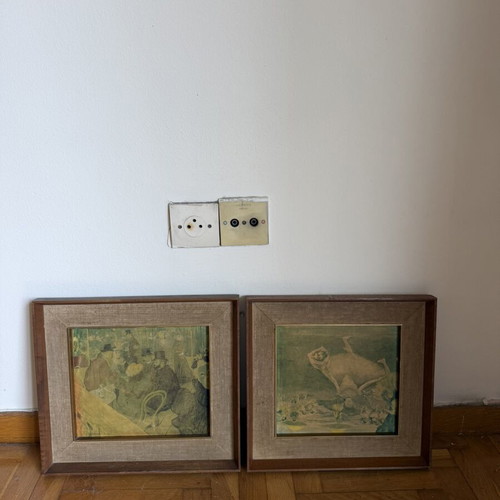Vintage framed engravings and embroidery set of 6