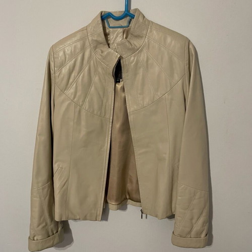 Leather jacket beige crème new with zipper size M