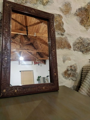 Αντίκα σκαλιστός ξύλινος καθρέφτης μεταχειρισμένος, σκούρο καφέ δρυς