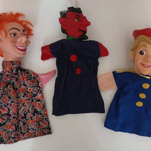 Vintage hand puppets used, set Prince Devil Beggar