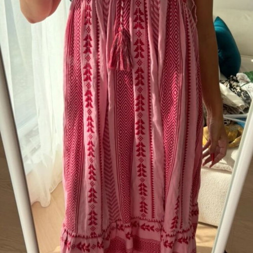 Zara boho chic embroidered long dress, pink red, size L