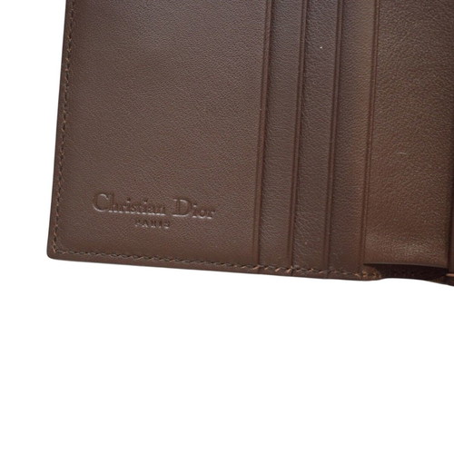 Christian Dior vintage brown leather wallet with gold clasp and pouch