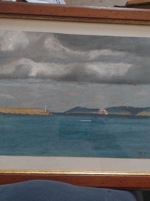 Painting with harbor theme