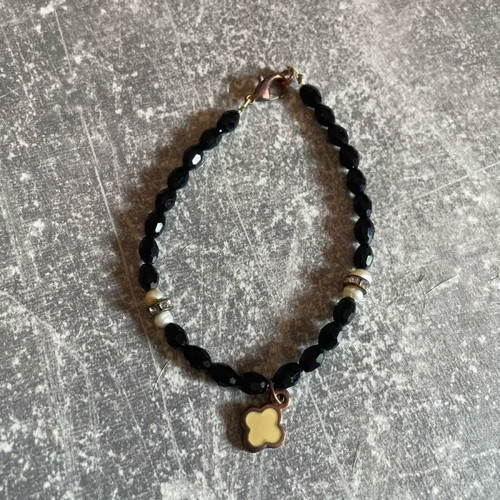 Handmade bracelet with cross like new, black and gold