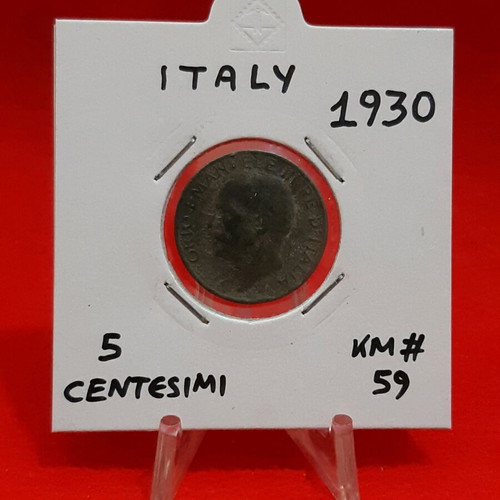 Italy 5 Centesimi coin 1930 used, brass
