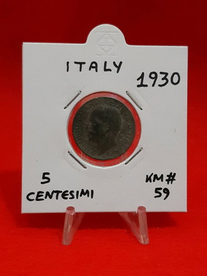 Italy 5 Centesimi coin 1930 used, brass