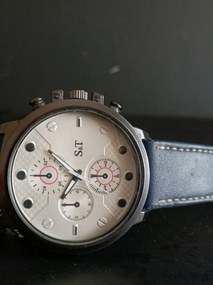 Ρολόι S&T ανδρικό μεταχειρισμένο, μαύρο και μπλε, ατσάλινο