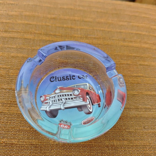 Glass thick ashtray with vintage car new