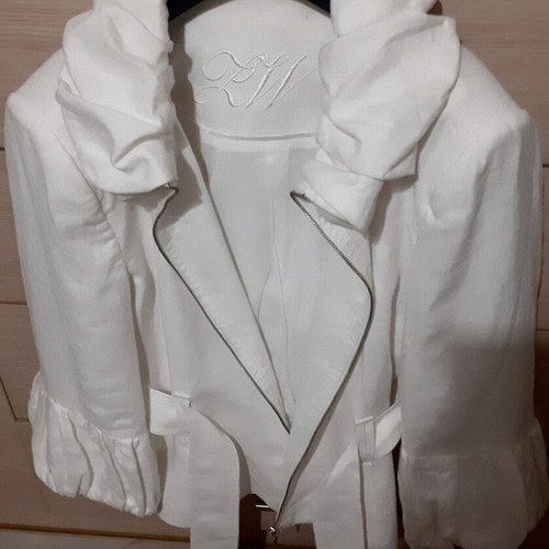 Zara Exclusive Linen Jacket Large 40 White Like New with Zipper and Belt