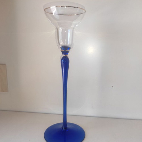 Glass candlestick like new with gilded details