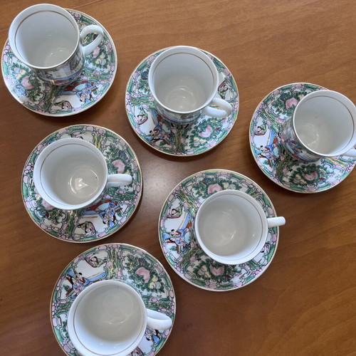 Vintage Chinese Famille Rose Medallion Teacup and Saucer set porcelain