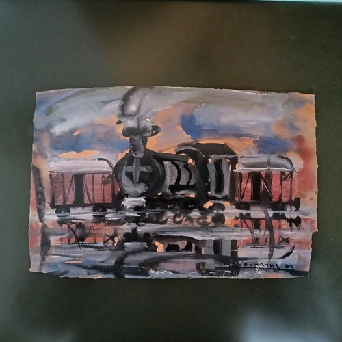 Tempera 1982 Stelios Mavromatis with frame and passepartout