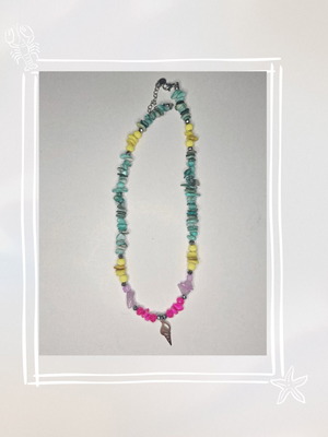 Parasol handmade necklace with colorful chips and stones, new