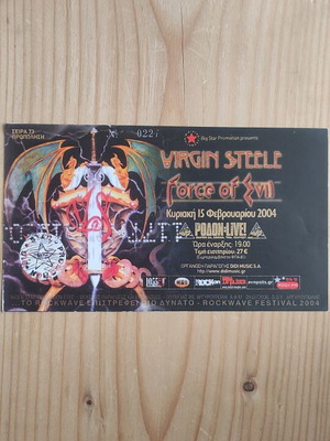 Virgin Steele Force of Evil concert ticket photocopy used