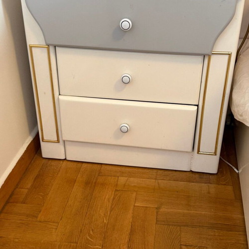 Bedroom set wood lacquer with hidden lighting used, white gray