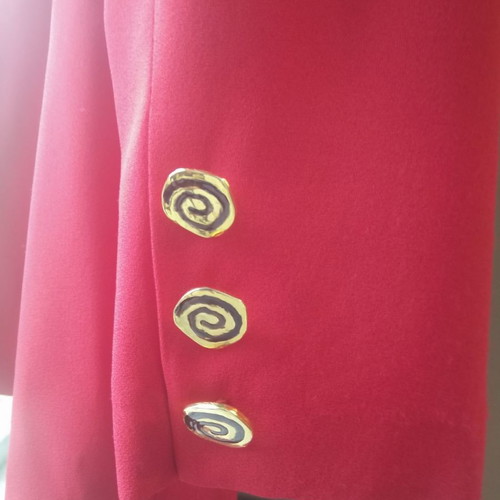 Women's vintage suit used, dress, jacket and belt, red crepe, small