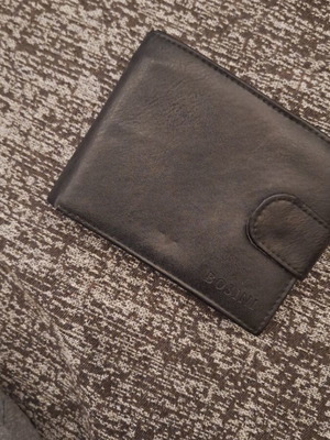 Leather wallet used, black with many compartments