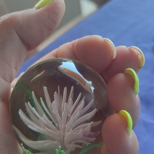Crystal sphere with pink flower new