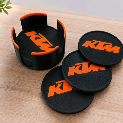 KTM coaster set like new with holder, black-orange