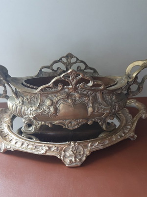 Αντίκα μπρούτζινη γόνδολα Art Nouveau με δίσκο ρητίνης, σαν καινούργιο