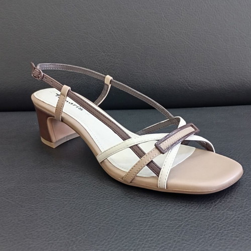 Tamaris sandals new, medium heel, beige brown tricolor