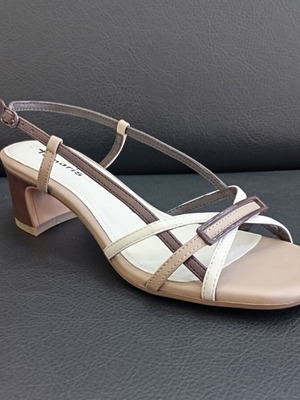 Tamaris sandals new, medium heel, beige brown tricolor