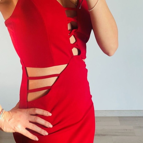 Bodycon Mini Dress with Cutouts and Criss-Cross Detail in Vibrant Red