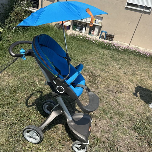 Stokke Xplory baby stroller blue with bag and umbrella