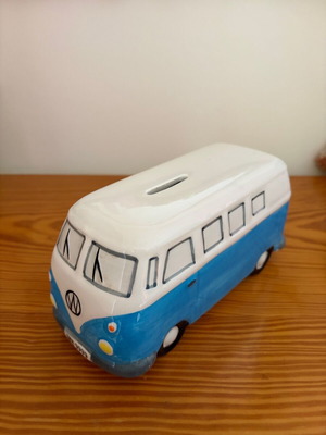 Volkswagen car piggy bank like new, blue and white