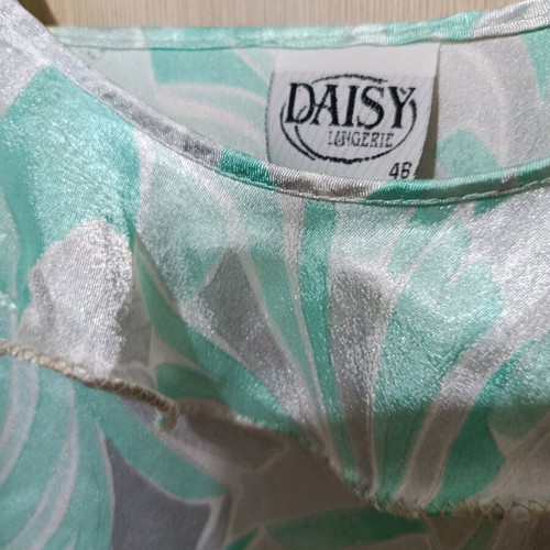 Daisy satin pajamas like new, gray turquoise with ruffles