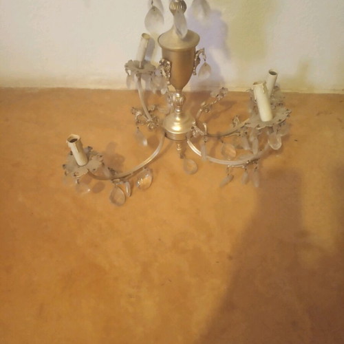 Vintage ceiling light with 4 candles and crystals used