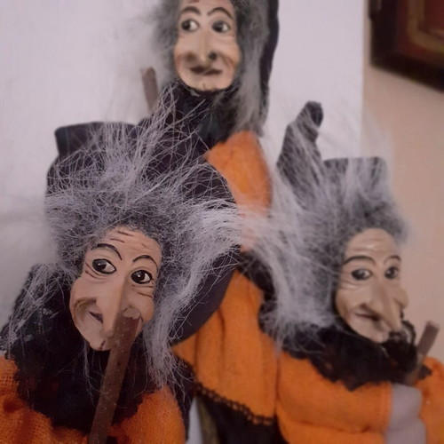 Three Good Luck Witch Figurines, Halloween Decor
