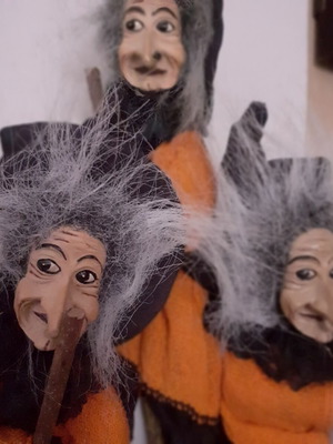 Three Good Luck Witch Figurines, Halloween Decor