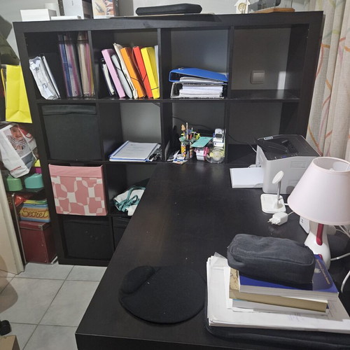 Ikea Kallax bookshelf with corner desk, wenge color