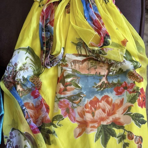 Bright Yellow Tropical Floral Chiffon Mini Dress very good condition