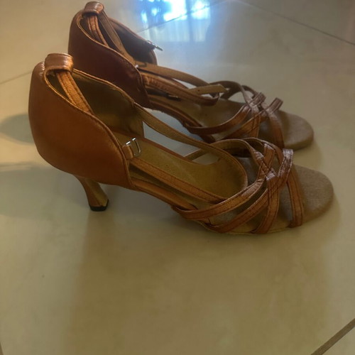 Loops of Dance women's Latin shoes dark tan satin heel 7cm size 37