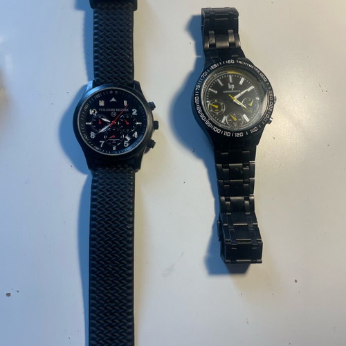 Set of 2 men's Lip and Vuillemin Regnier watches used, black