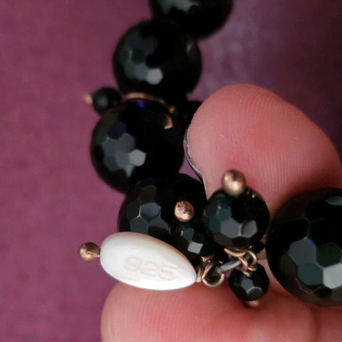 Gregio 925 Silver Bracelet with Black Stones and Bronze Details Like New