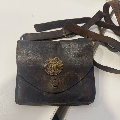 Leather hunter's case used, vintage with strap