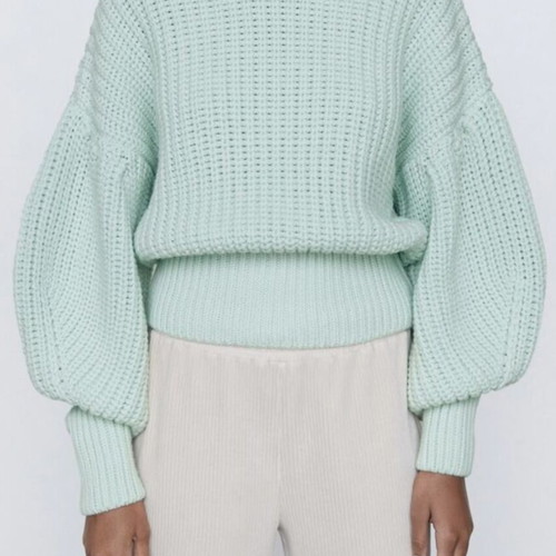 Zara chunky sweater mint green with puff sleeves S used