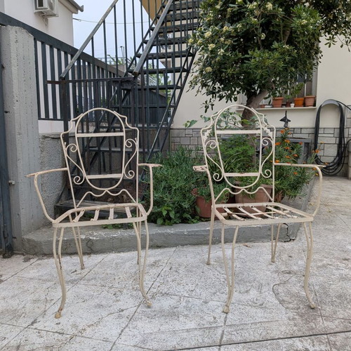 Retro iron garden chairs used, set of 2, without cushions