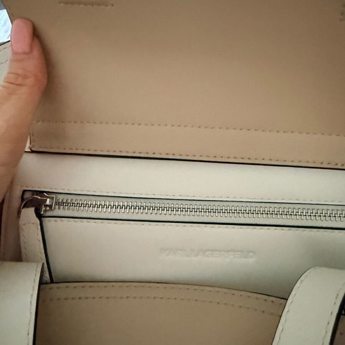 Karl Lagerfeld Large Shoulder Bag New, Beige and White Leather