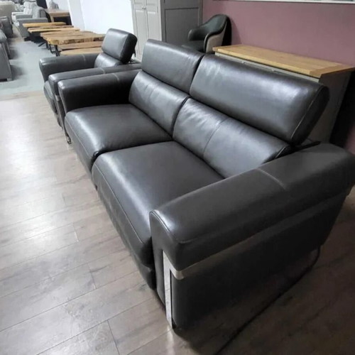 Moreno gray leather three-seater sofa and armchair with electric relax mechanism new