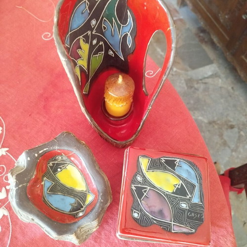 CAGE San Marino Italy ceramic set like new, 3 pieces mid-century
