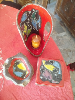 CAGE San Marino Italy ceramic set like new, 3 pieces mid-century