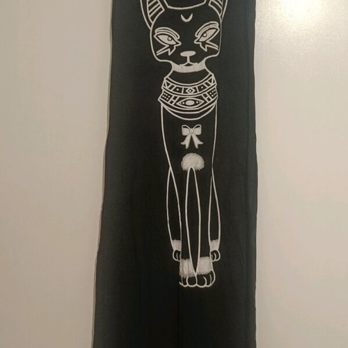 Gothic long black dress with Egyptian cat design used