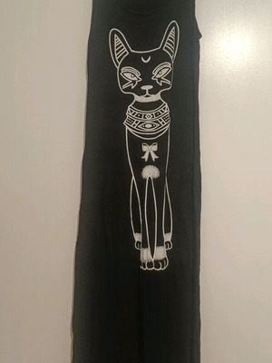 Gothic long black dress with Egyptian cat design used